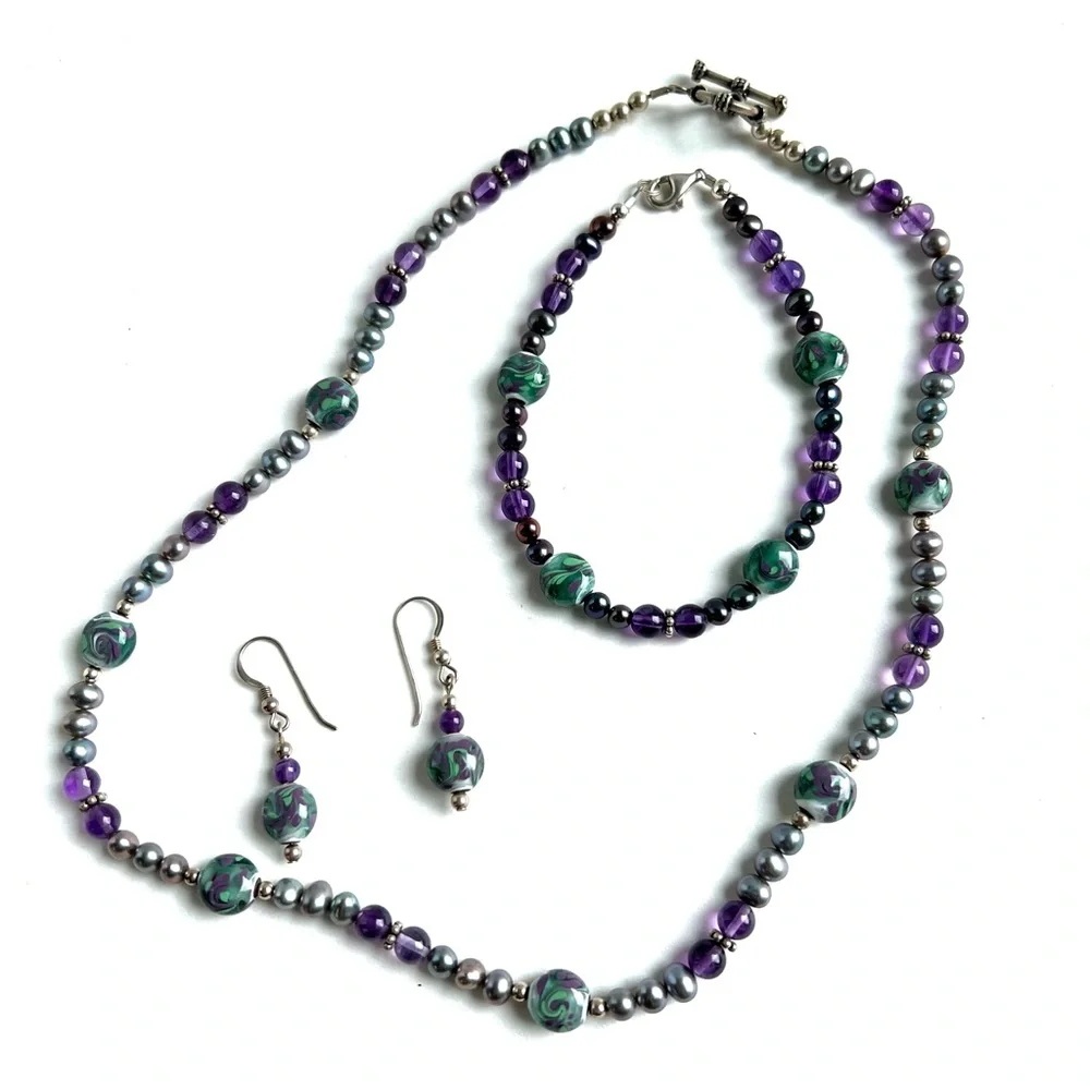 Amethyst Necklace Bracelet Earring Set